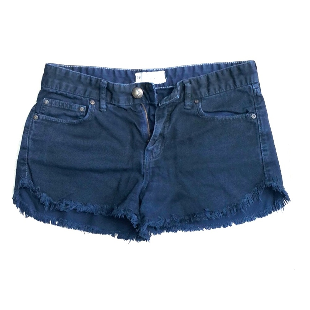 Free People fringed-hem navy denim shorts